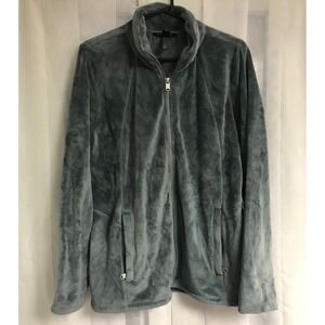 Athleta Recover Stretch Fleece Full Zip Jacket Gray Blue XL Mock Neck Soft Plush